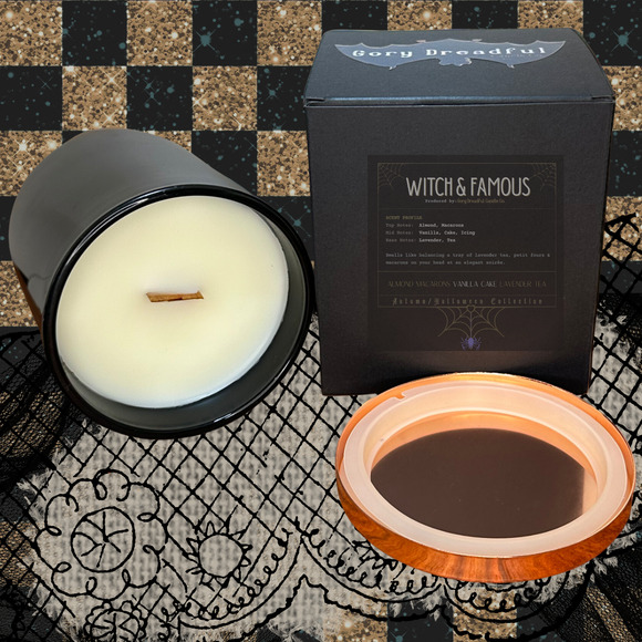 Witch & Famous Crackling Wood Wick Candle: Almond Macaron Vanilla Cake Lav. Tea - Picture 3 of 10